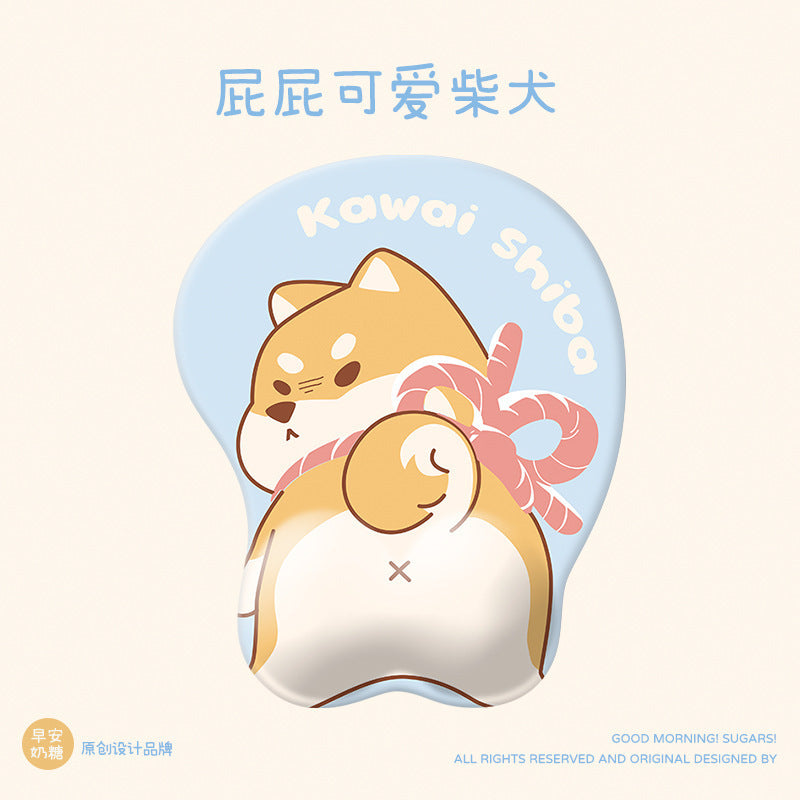 Cute Shiba Inu 3D Gaming Mouse Pad with Wrist Support - Natural Rubber Anti-Slip Design