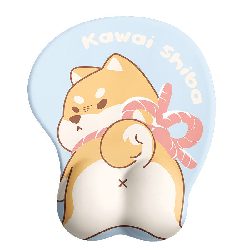 Cute Shiba Inu 3D Gaming Mouse Pad with Wrist Support - Natural Rubber Anti-Slip Design