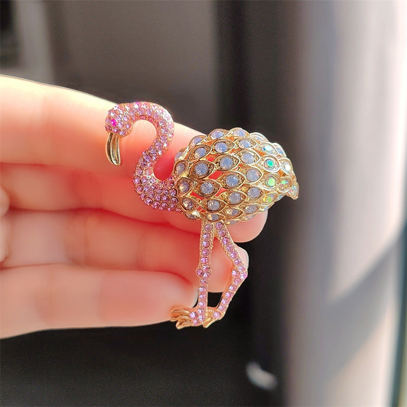 High-quality rhinestone flamingo pin