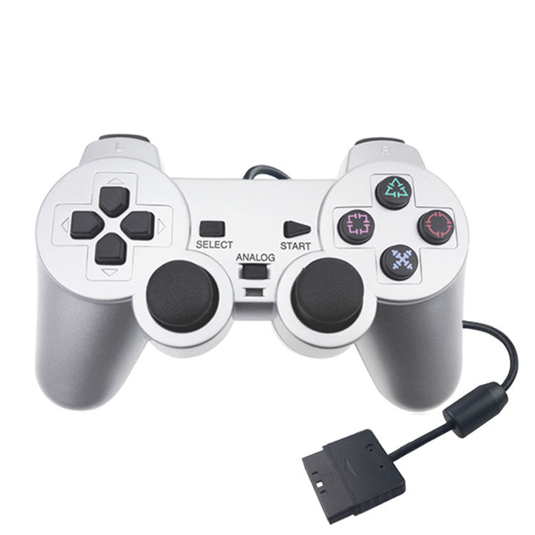 Wired PS2 Game Controller with Dual Vibration - Silver Finish for Perfect Gaming Experience