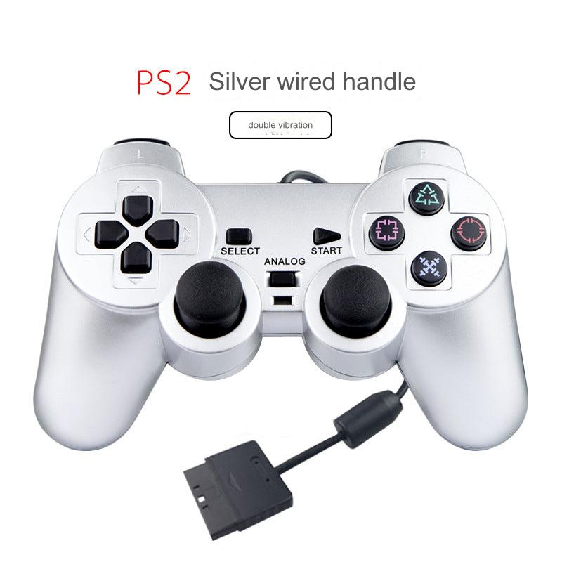 Wired PS2 Game Controller with Dual Vibration - Silver Finish for Perfect Gaming Experience