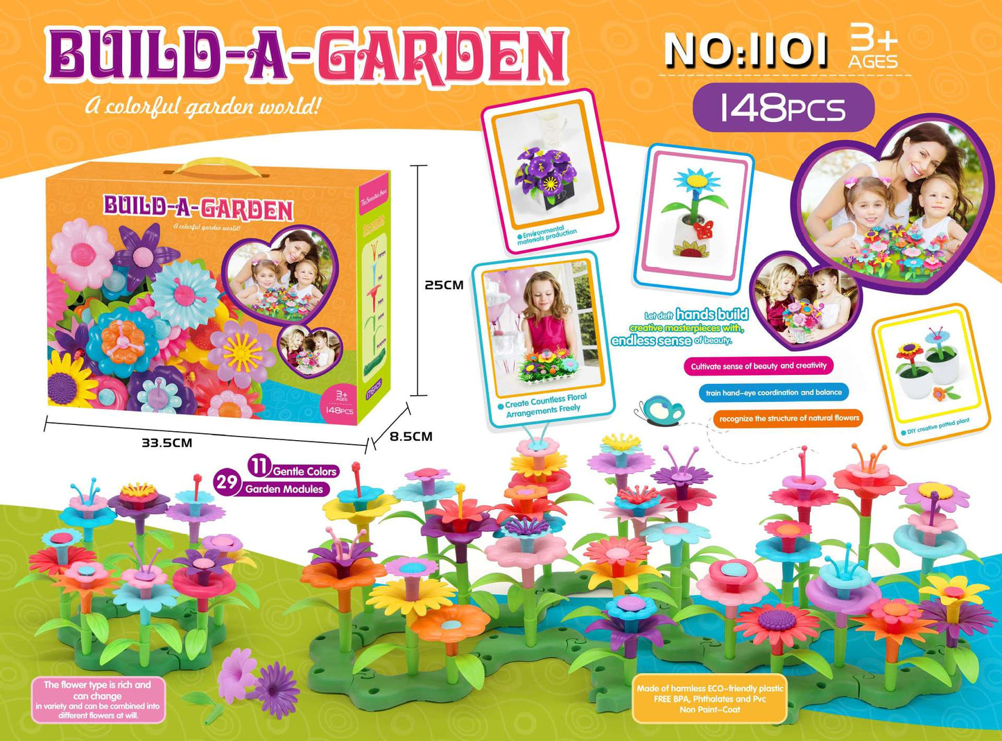 preschooler building garden scene with blocks