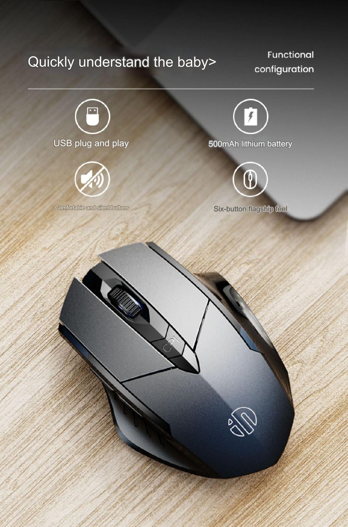 INPHIC PM6 Wireless Bluetooth Ergonomic Mouse - Silent Click, Rechargeable & Versatile for Gaming and Office Use