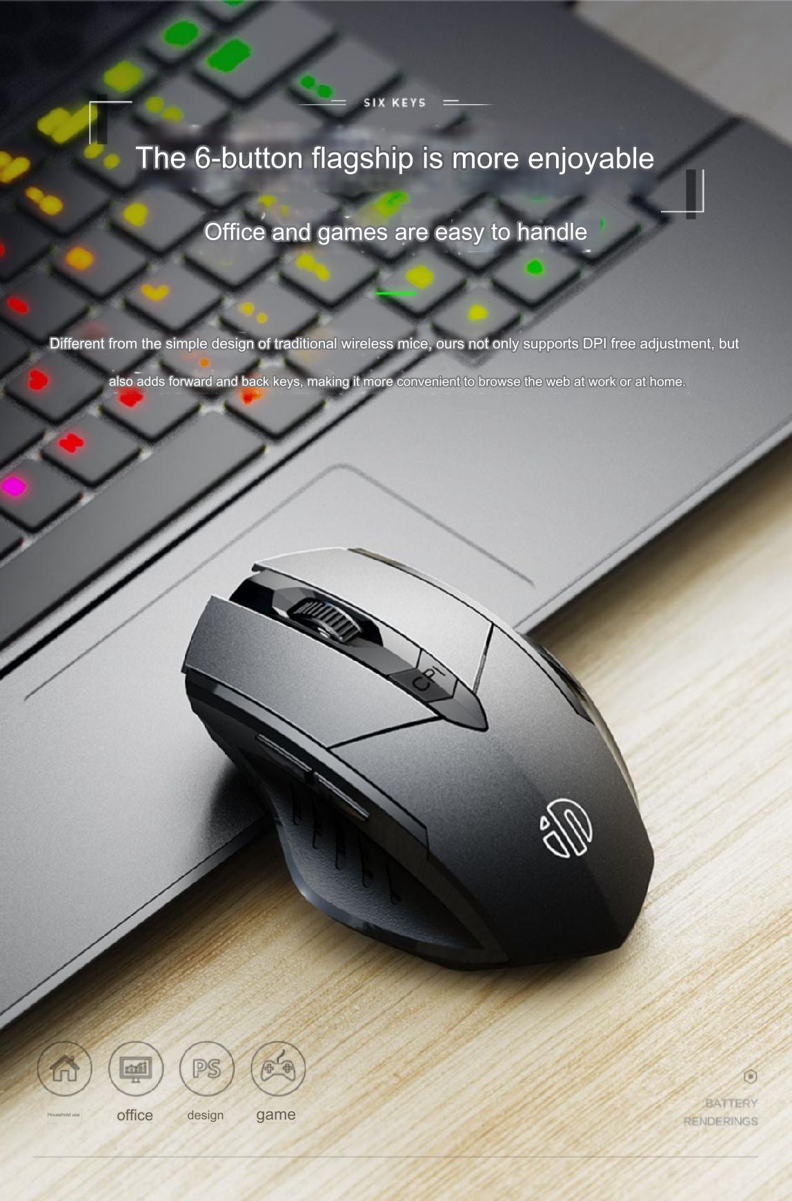 INPHIC PM6 Wireless Bluetooth Ergonomic Mouse - Silent Click, Rechargeable & Versatile for Gaming and Office Use