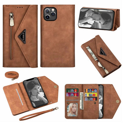 Premium PU Leather Wallet Case for iPhone & Samsung - Multi-Card Holder with Zipper Closure