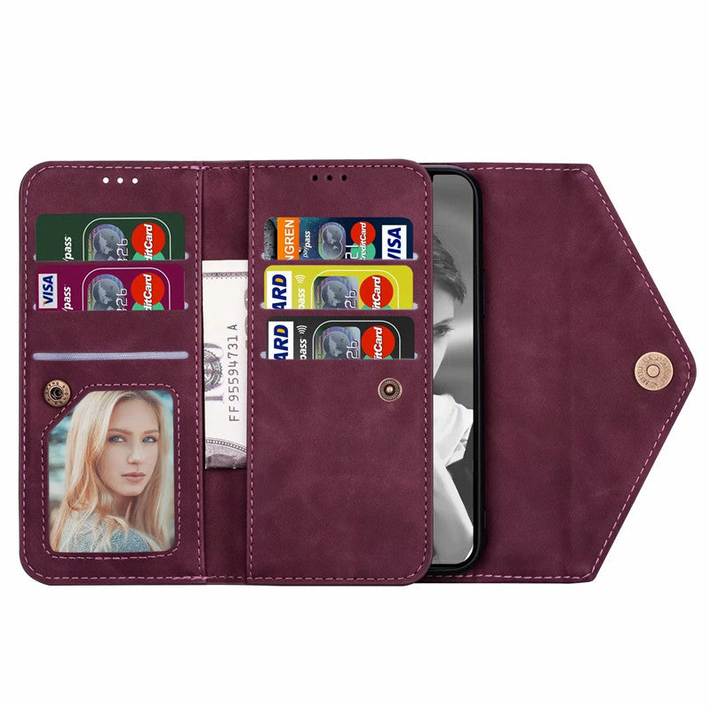 Premium PU Leather Wallet Case for iPhone & Samsung - Multi-Card Holder with Zipper Closure