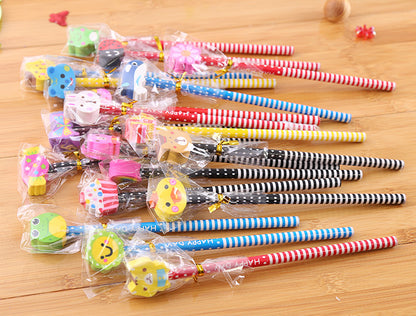 Creative Cartoon Eraser Head Pencil Set - Perfect for Kids & Students - Fun Writing Supplies - HB Lead Pencils - Gift for School