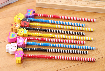 Creative Cartoon Eraser Head Pencil Set - Perfect for Kids & Students - Fun Writing Supplies - HB Lead Pencils - Gift for School