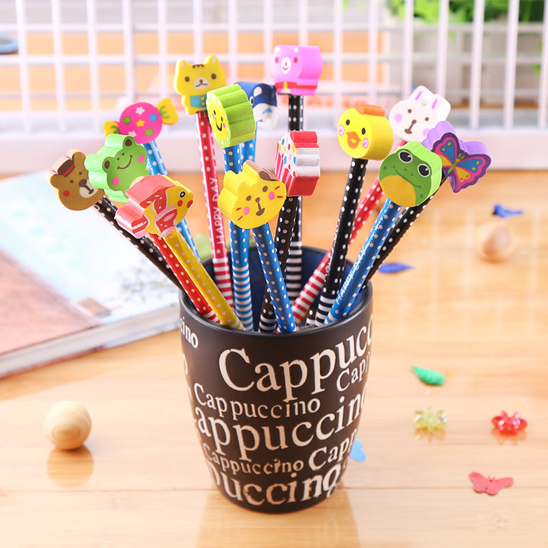 Creative Cartoon Eraser Head Pencil Set - Perfect for Kids & Students - Fun Writing Supplies - HB Lead Pencils - Gift for School