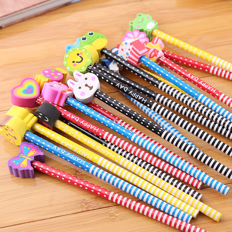 Creative Cartoon Eraser Head Pencil Set - Perfect for Kids & Students - Fun Writing Supplies - HB Lead Pencils - Gift for School