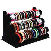 Black velvet three-layer bracelet stand