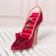 Burgundy velvet flower high heels