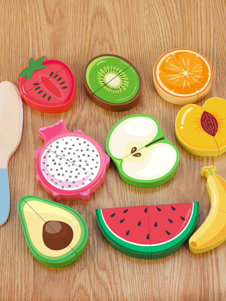 wooden puzzle with colorful fruit vegetable models