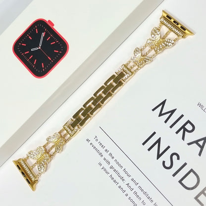 Luxury Butterfly Chain Watch Band for Apple Watch Series 7/8, Stylish Metal Bracelet with Crystals, Compatible with 38mm to 49mm Models