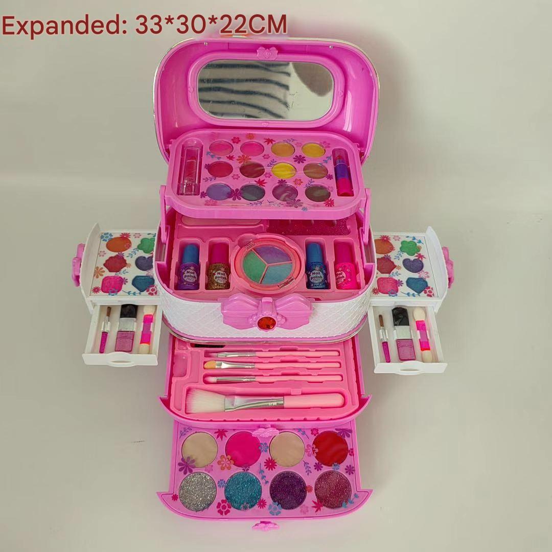 overview of colorful makeup items in case