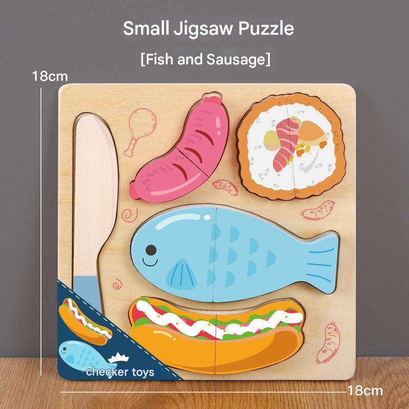 wooden puzzle with colorful fruit vegetable models