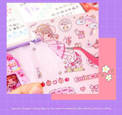 cartoon girl sticker with starry sky theme