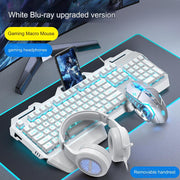 Metallic White Ice Blue Light) [3-piece set - hand rest version] + macro mouse + gaming headset (Pack of 5)