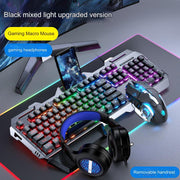 Silver and black (mixed light) [3-piece set - hand rest version] + macro mouse + gaming headset (Pack of 5)