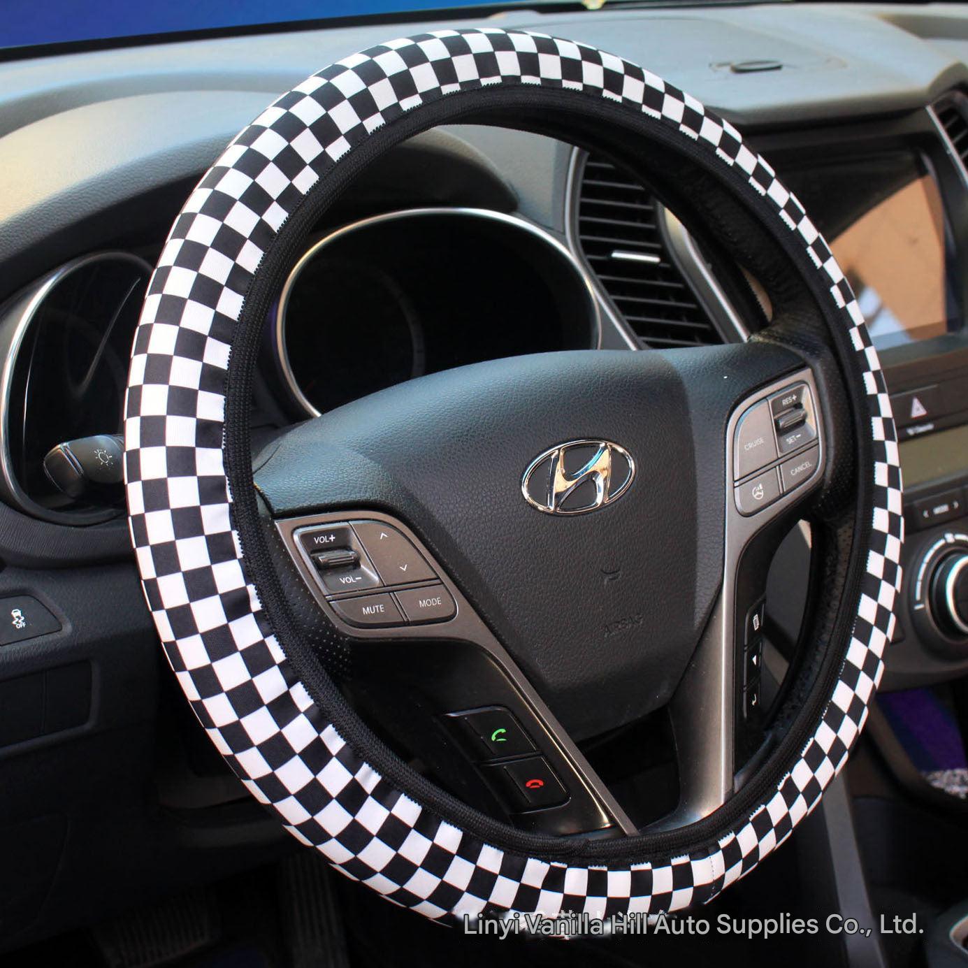 black and white checkered steering wheel cover