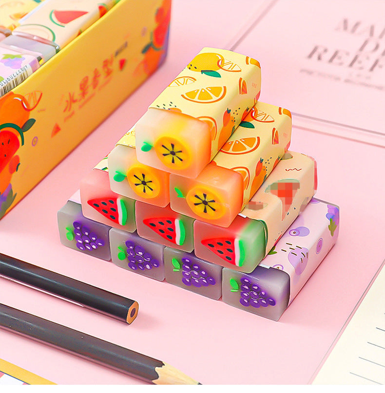 assorted collection of fruit erasers