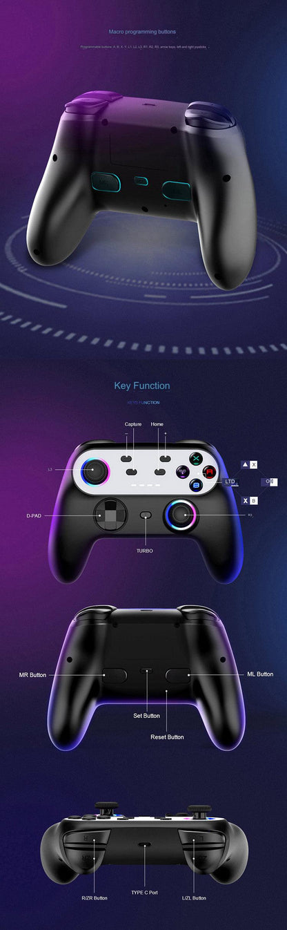 Wireless Switch Pro Game Controller with RGB Lighting - Bluetooth Compatible for Nintendo Switch and PC