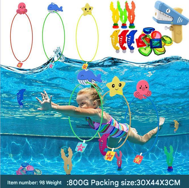 children playing with underwater toys