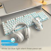 [Silent 3-piece set] Silver-white-Blue light + silent mouse + gaming headset (Pack of 5)