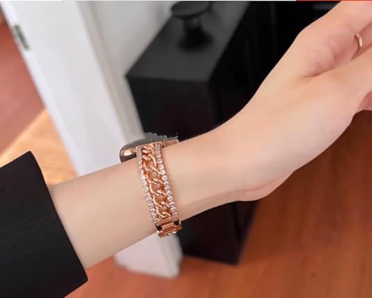 Stylish Diamond Denim Chain Metal Apple Watch Band - Compatible with Various Models