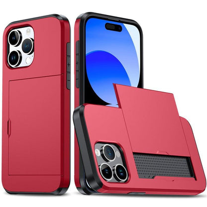 Versatile Shockproof Sliding Card Case for iPhone & Samsung - Durable PC+TPU with Multiple Colors