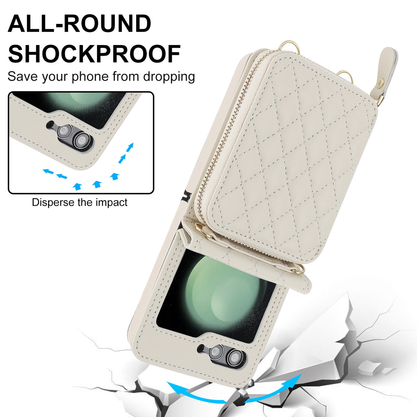 Stylish Samsung Z Flip 5 and Z Flip 6 Crossbody Phone Case with Card Holder - Durable PU+TPU Protection