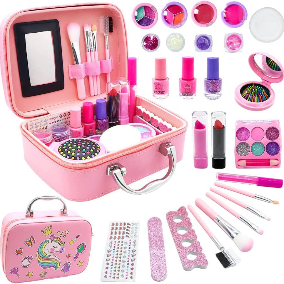 child playing with unicorn makeup set