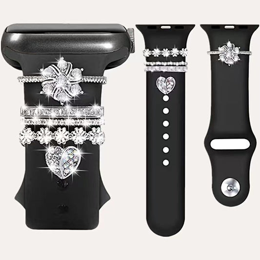 Elegant Snowflake Heart Zirconia iWatch Silicone Band with Decorative Buckle - Premium Apple Watch Accessory