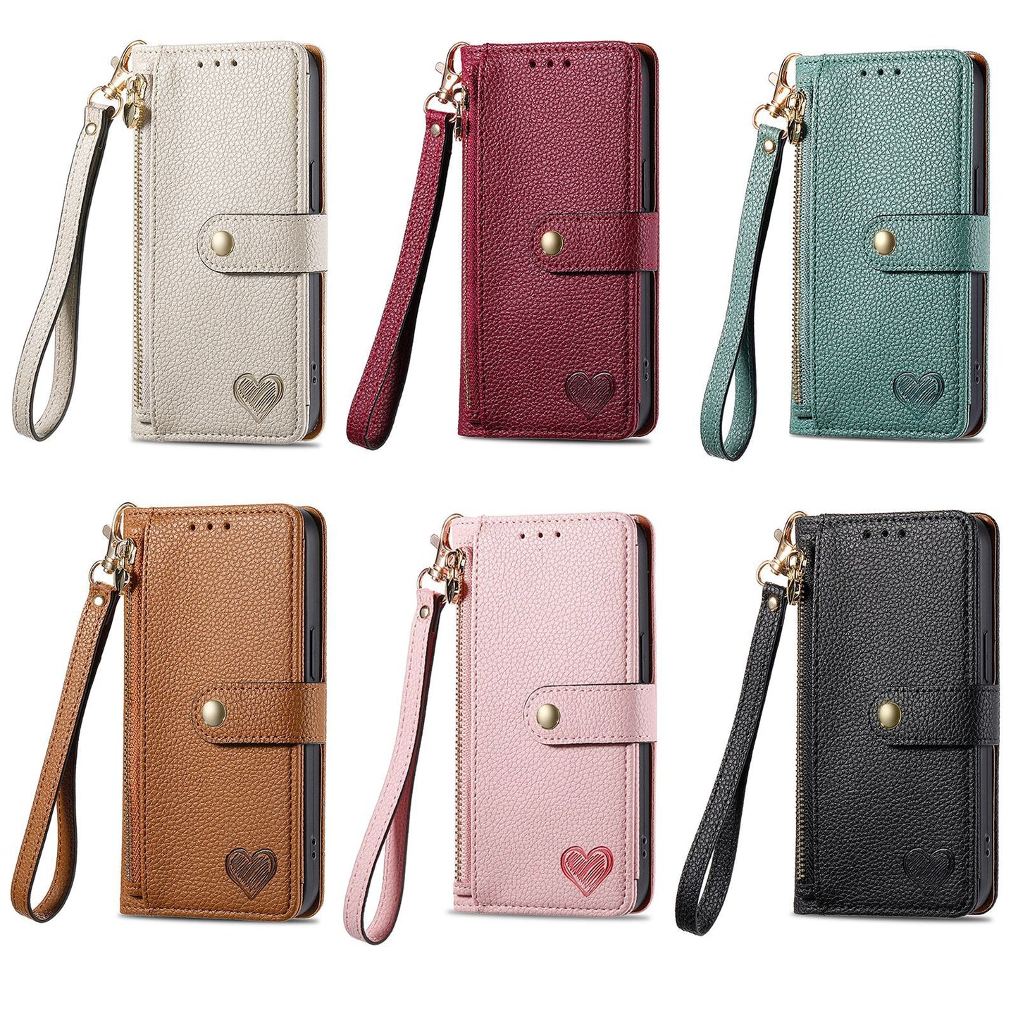 Stylish iPhone 16 Pro Max Heart-Shaped PU Leather Case with RFID Protection & Adjustable Strap