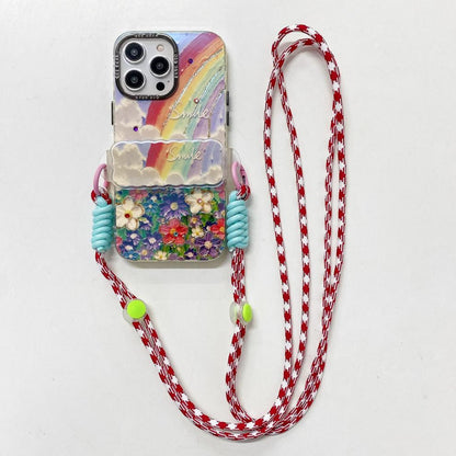 Vibrant 3D Resin Gem Rainbow Flower iPhone Case & Bracelet for iPhone 15/14/13 Series