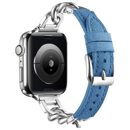 Stylish Leather Chain Link Band for Apple Watch Series 9, 8, 7, SE - Premium Denim Style - Compatible with Various Sizes