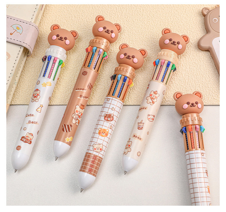 array of cartoon 10-color retractable pens