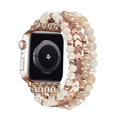 Elegant Crystal Beaded Apple Watch Band – Fashionable Stainless Steel Strap for 38mm/40mm/41mm and 42mm/44mm/45mm Models