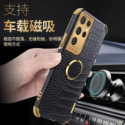 Premium Crocodile Leather Phone Case for Samsung S22 Ultra - Magnetic, Drop-Resistant & Stylish Design