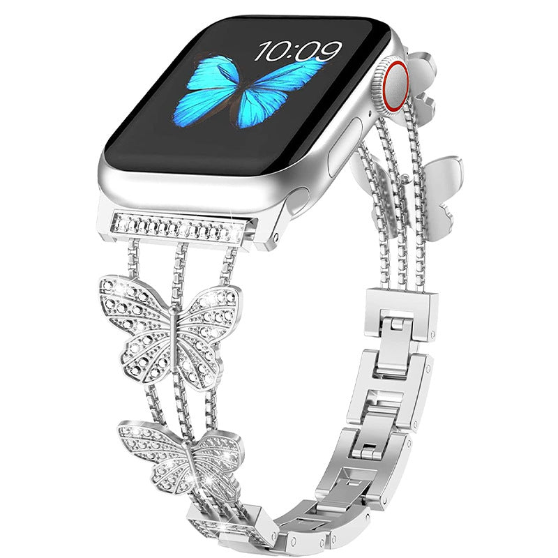 Fashionable Rhinestone-Embellished Metal Band for Apple Watch Series 9 & All Models - Adjustable Sizes