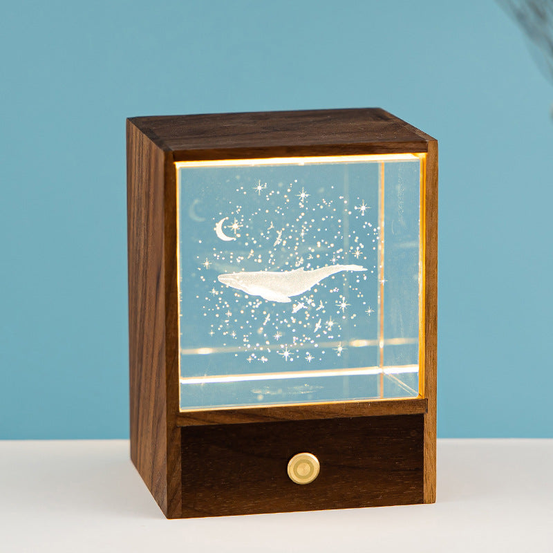 Touch-activated LED wooden night light