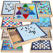 9-in-1 Large Wooden Set: Checkers, Flying Chess, Gomoku, Military Chess, Xiangqi, Fighting Chess, Capture Chess, International Chess