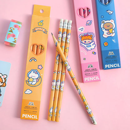 crafted wooden pencil with astronaut motif, in packaging