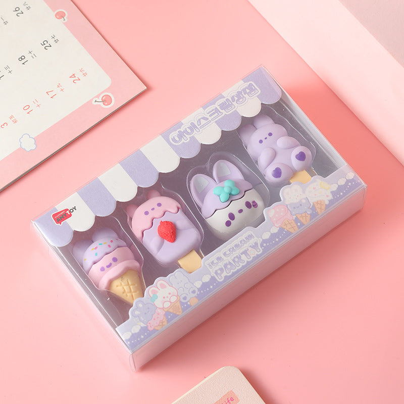 Bunny and ice cream cone eraser set colorful