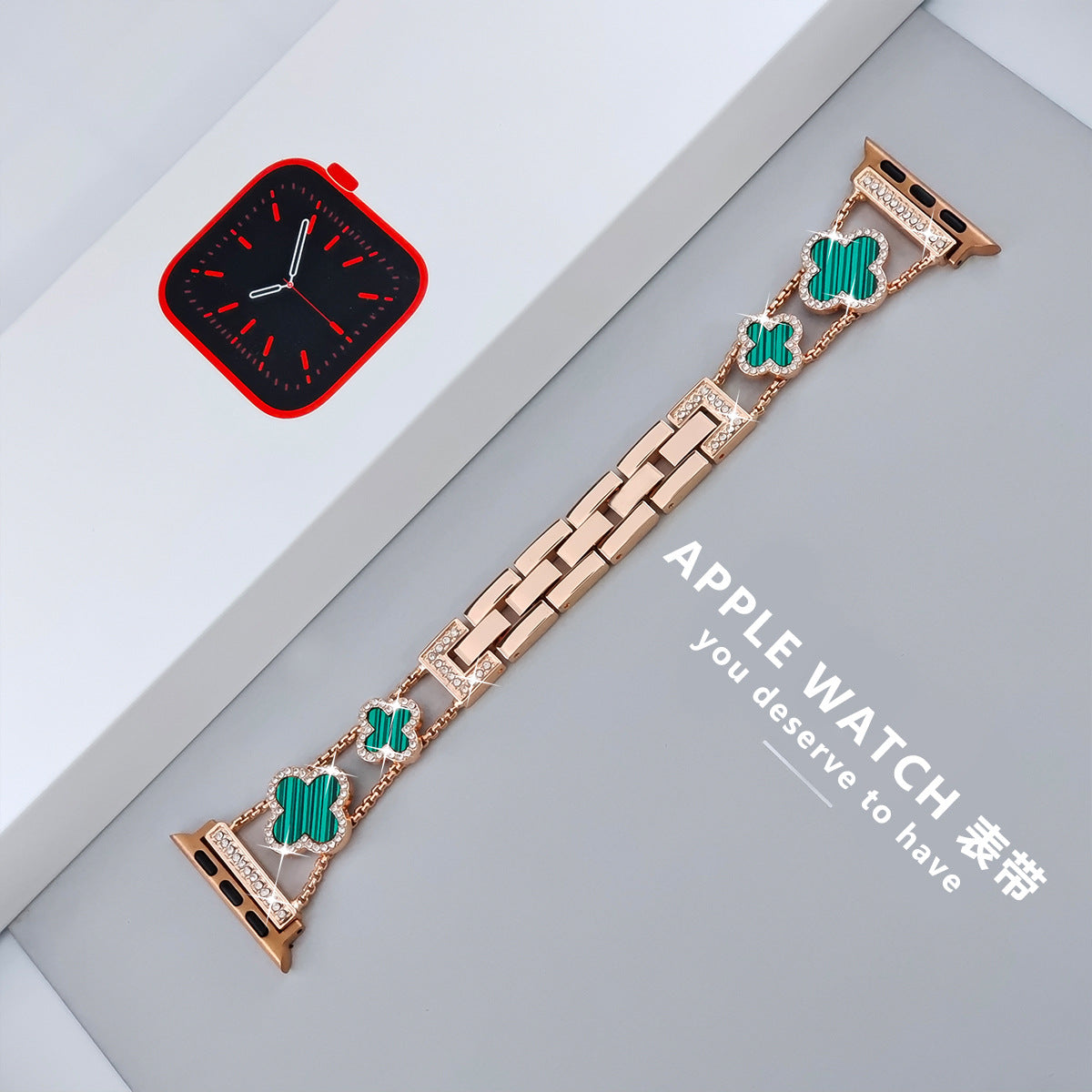 Stylish Four-Leaf Clover Rhinestone Metal Band for Apple Watch Series 1-9 - Versatile Adjustable Sizes