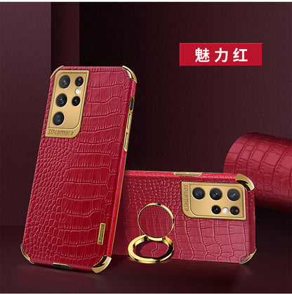 Premium Crocodile Leather Phone Case for Samsung S22 Ultra - Magnetic, Drop-Resistant & Stylish Design