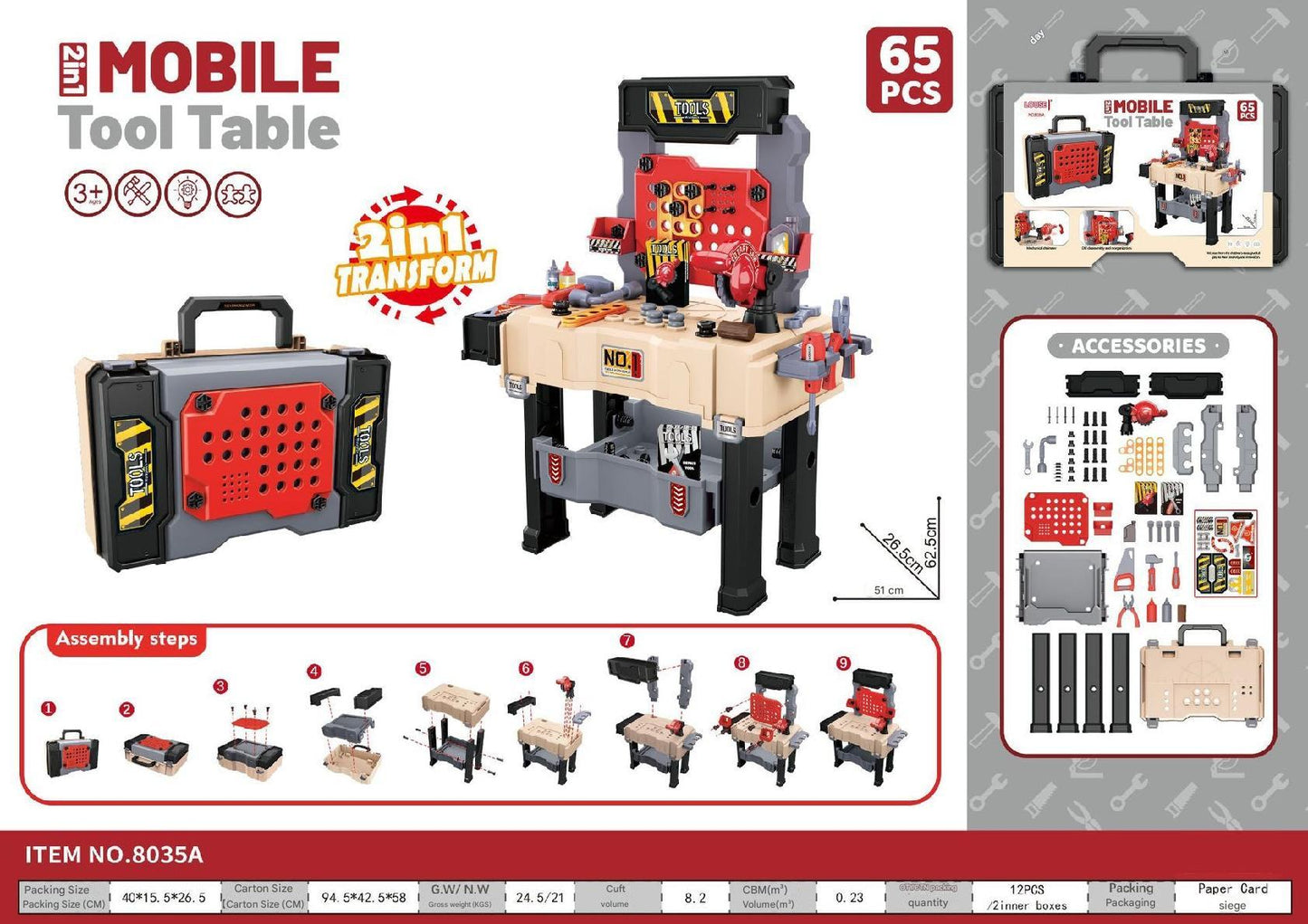 child examining parts of toy tool set