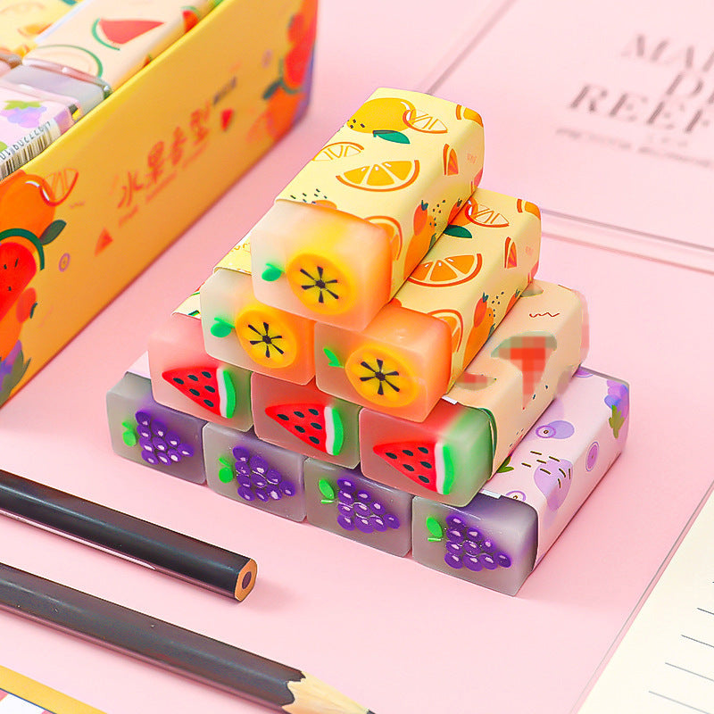 assorted collection of fruit erasers