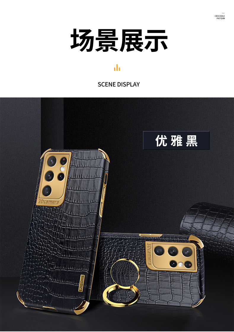 Premium Crocodile Leather Phone Case for Samsung S22 Ultra - Magnetic, Drop-Resistant & Stylish Design