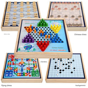 Large Wooden Set: 5-in-1 Checkers, Flying Chess, Gomoku, Army Chess, Elephant Chess